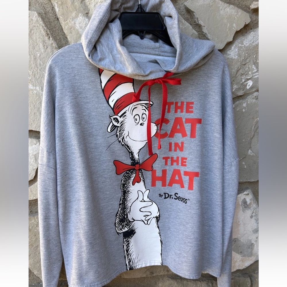 Dr. Seuss Cat in the Hat Hoodie Sweatshirt L/XL Gray Excellent‎ Condition